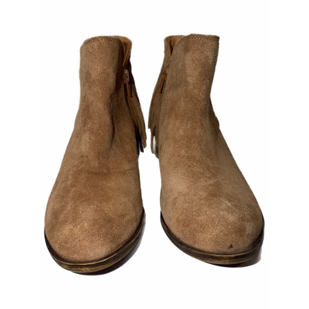 Lucky Brand Benji Tan Suede Fringe Ankle Boots Womens 8M Brown Western